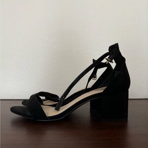 Lulu’s Black Suede Heels with thin Ankle Strap - size 10